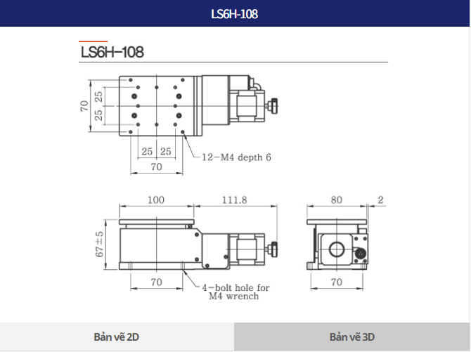 Bản vẽ LS6H-108 bàn nâng trục Z mặt bàn 100x80 mm