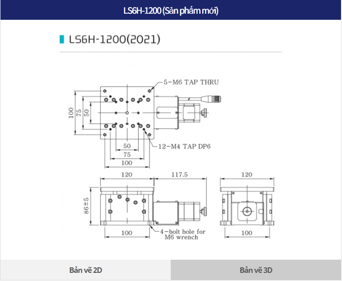 Bản vẽ LS6H-1200 bàn nâng tự động trục Z tải 15 kg