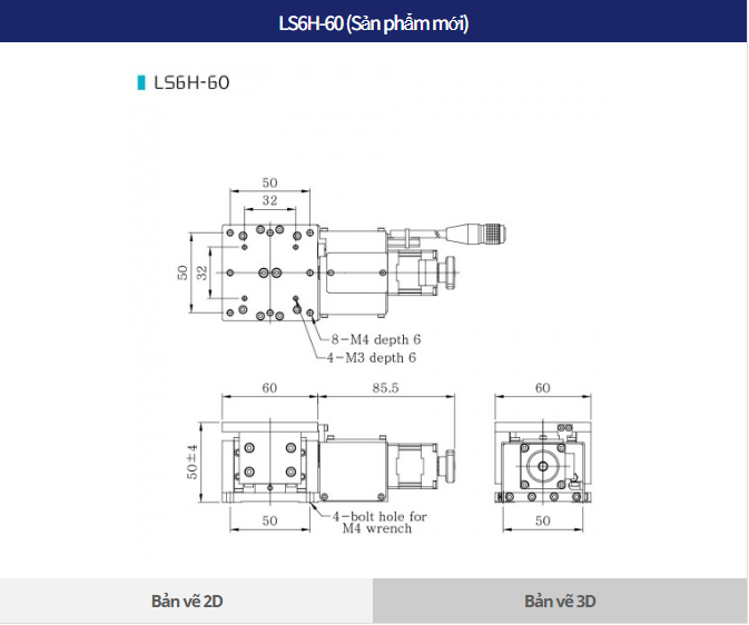 Bản vẽ kích thước LS6H-60 bàn nâng trục Z kiểu ngang