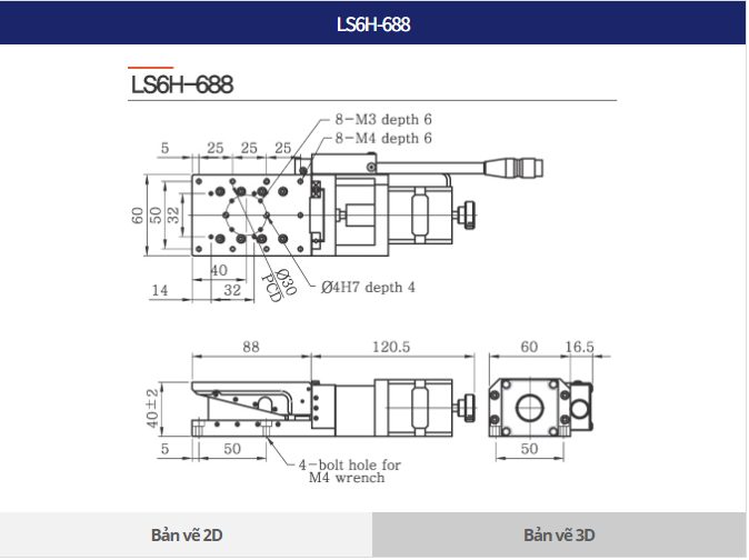 Bản vẽ LS6H-688 bàn nâng tự động trục Z mặt bàn 60x88 mm