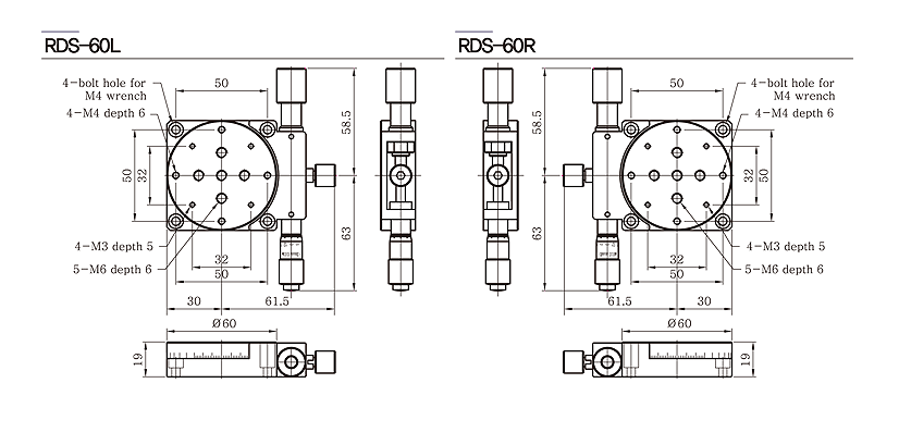 Bản vẽ bàn tinh chỉnh xoay RDS-60L RDS-60R trục θ
