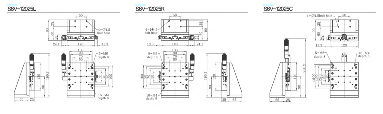 Bàn tinh chỉnh trục Z dọc mặt bàn 120×120 mm, hành trình ±12.5 mm, tải trọng 6.5 kgf, dùng cho hệ thống lớn.