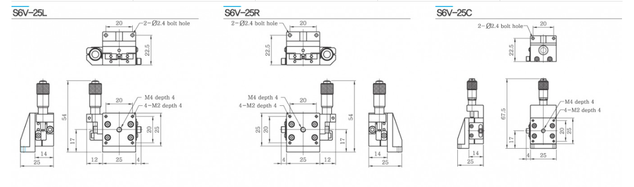 Bàn tinh chỉnh trục Z dọc nhỏ gọn, mặt bàn 25×25 mm, hành trình ±3 mm, độ chia 0.01 mm, tải trọng 0.5 kgf.