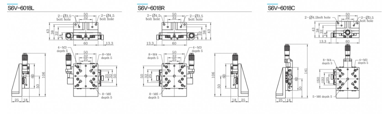 Bàn tinh chỉnh trục Z dọc mặt bàn 60×60 mm, hành trình ±6.5 mm, tải trọng 2 kgf, phù hợp cơ khí chính xác.