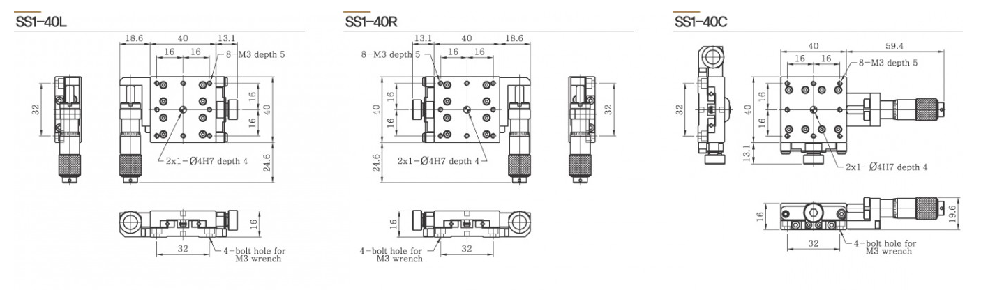 SS1-40 bàn tinh chỉnh inox 1 trục SS1 Manual Stage