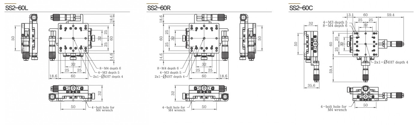 SS2-60 bàn trượt vi chỉnh XY inox Crossed Roller Bearing