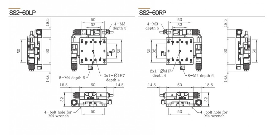 SS2-60LP bàn tinh chỉnh trục XY inox SS2 Series