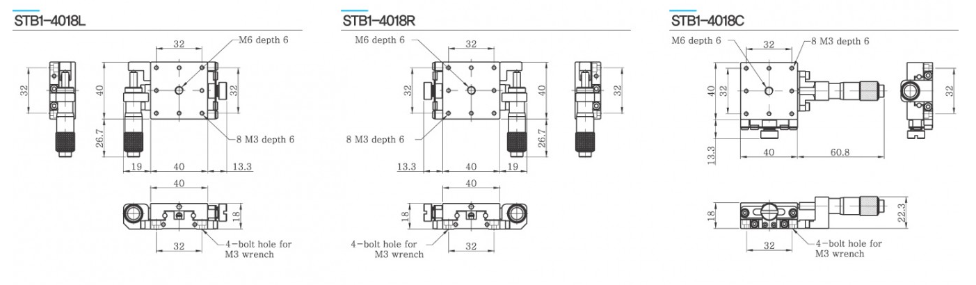 Bản vẽ STB1-4018 bàn trượt vi chỉnh 1 trục Ball Guide