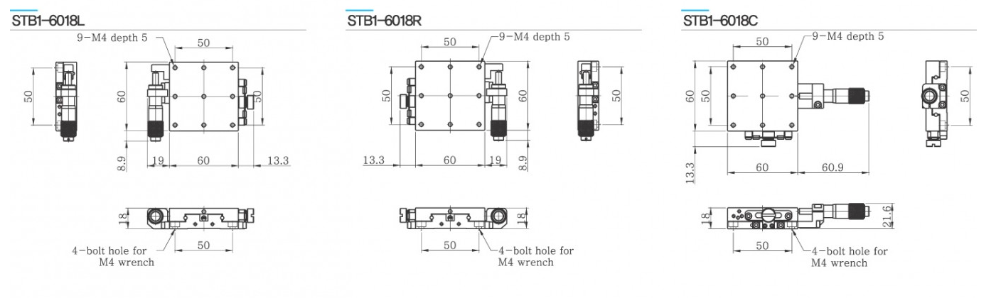 Bản vẽ STB1-6018 bàn tinh chỉnh thép 1 trục mặt bàn 60x60mm