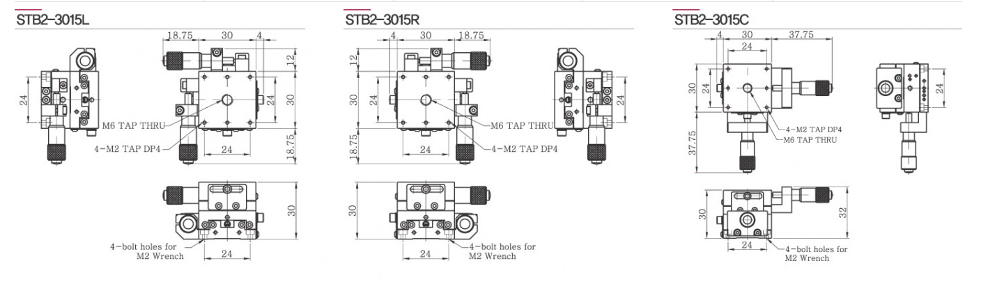 Bản vẽ STB2-3015 bàn tinh chỉnh 2 trục XY mặt bàn 30x30mm