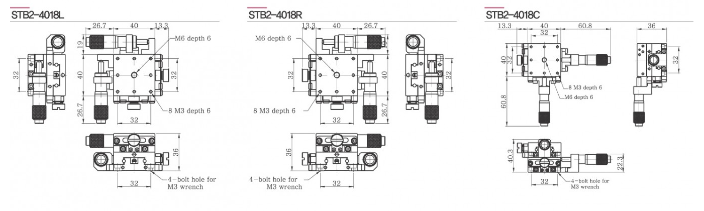 Bản vẽ STB2-4018 bàn trượt vi chỉnh 2 trục độ chia 0.01mm